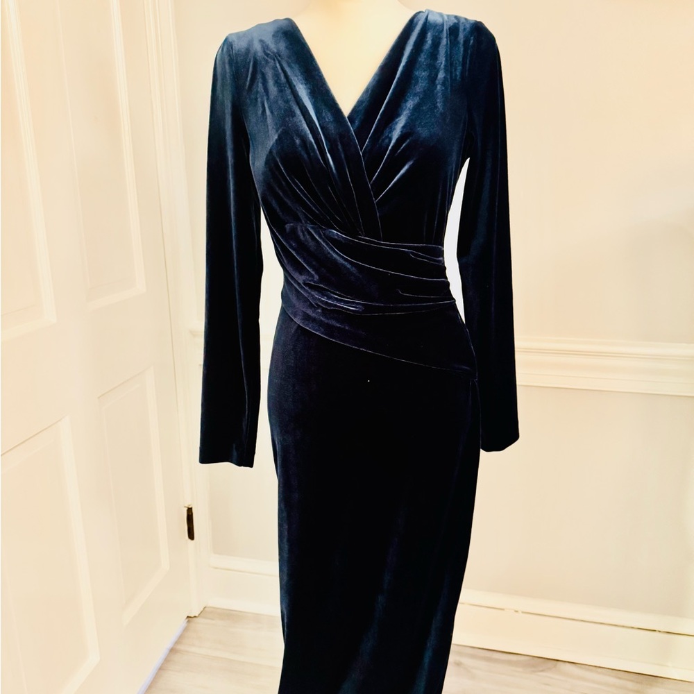 Elegant Midnight Blue Velvet Wrap Dress size 8 (worn once)